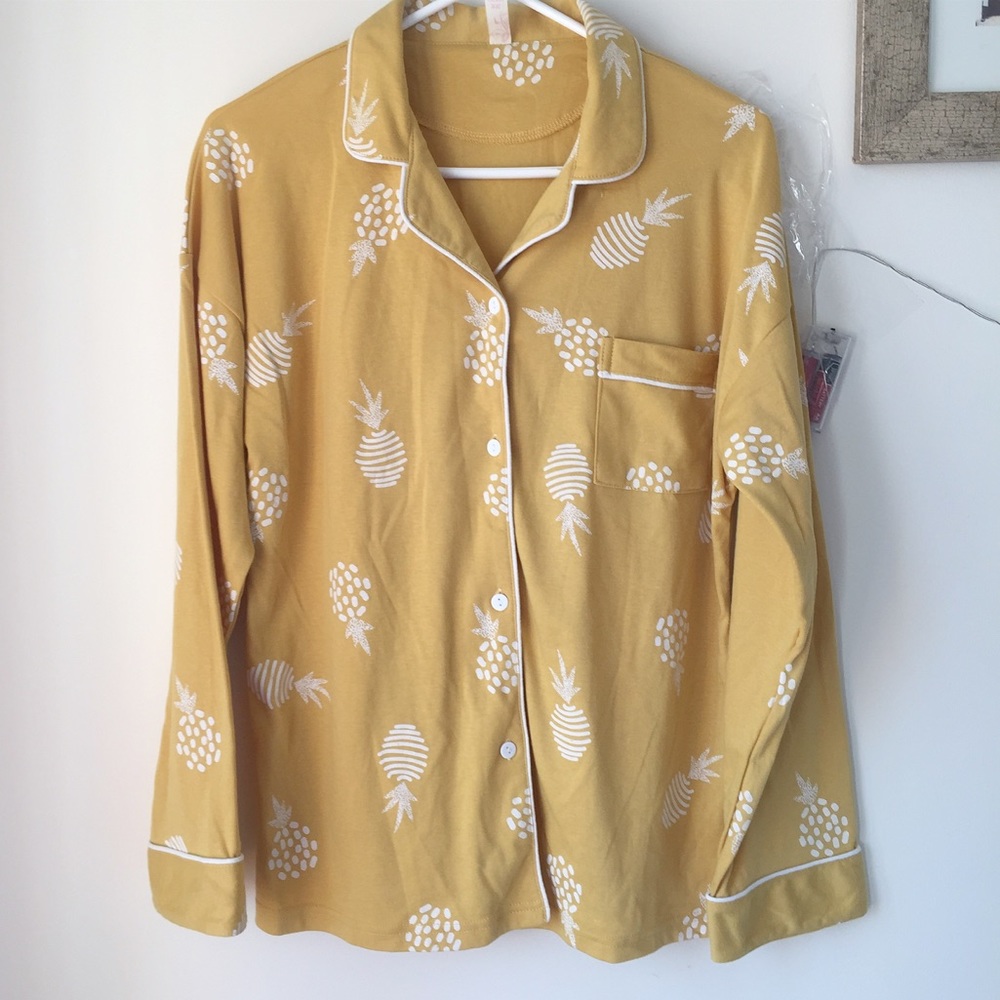 Y2K yellow pineapple pajama shirt Button up